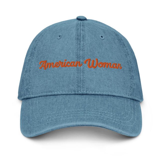 american woman denim dad hat blue