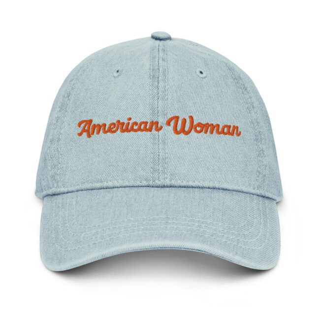 american woman denim dad hat light blue