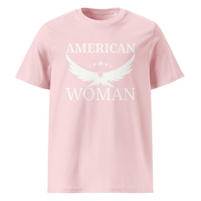 american woman sustainable tee pink