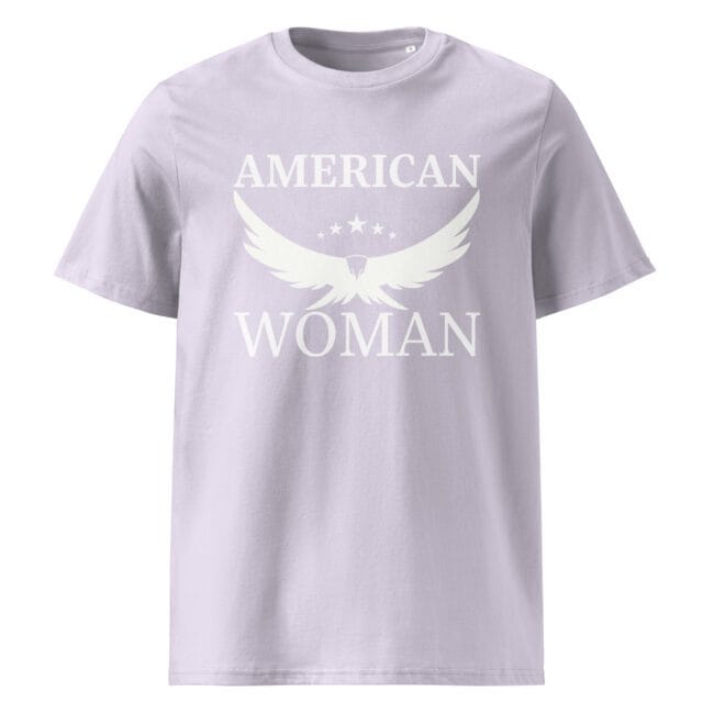 american woman sustainable tee lavender