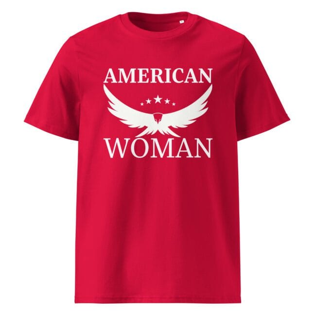 american woman sustainable tee red