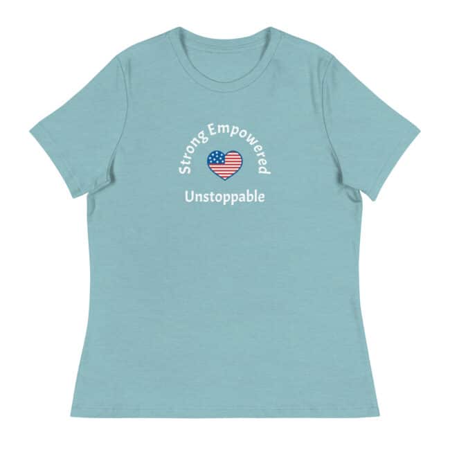 strong, empowered, unstoppable t-shirt heather blue