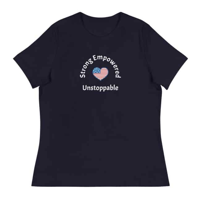 strong, empowered, unstoppable t-shirt navy